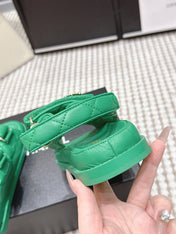 CHANEL 26S QUILTED DAD SANDALS IN GREEN CALFSKIN