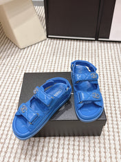 CHANEL 26S QUILTED DAD SANDALS IN BLUE CALFSKIN