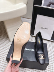 CHANEL 26S HIGH HEELS 95 MM IN BLACK CALFSKIN WITH GOLD-TONE CC LOGO