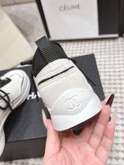 CHANEL 26S PLATFORM SNEAKERS 30 MM IN WHITE SUEDE WITH BLACK FABRIC