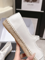 CHANEL 26S MARY JANE FLATS IN WHITE LAMBSKIN ESPADRILLE SOLE