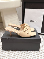 CHANEL 26S SQUARE TOE HIGH HEEL SANDALS IN BEIGE CALFSKIN