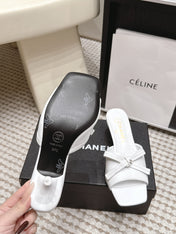 CHANEL 26S SQUARE TOE HIGH HEEL SANDALS IN WHITE CALFSKIN