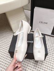 CHANEL 26S SQUARE TOE MARY JANE FLATS IN OFF WHITE CALFSKIN