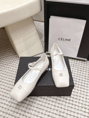 CHANEL 26S SQUARE TOE MARY JANE FLATS IN OFF WHITE CALFSKIN