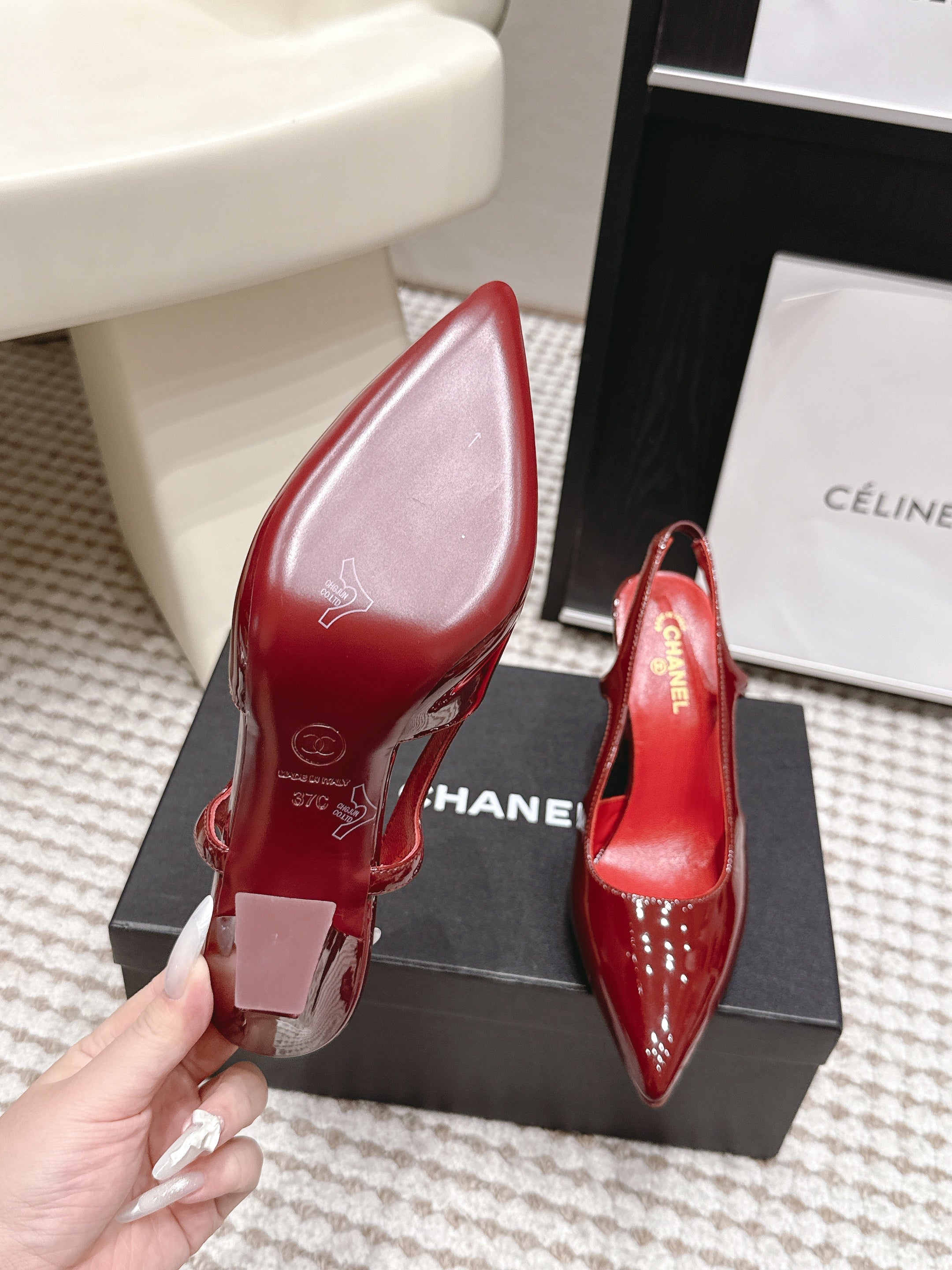 CHANEL 26S HIGH HEEL SLINGBACKS 80 MM IN RED PATENT