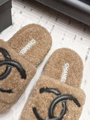 CHANEL 26S HIGH HEEL MULES IN BEIGE BLACK SHEARLING