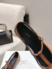 THE ROW 26S MARY JANE FLATS IN LIGHT BROWN CALFSKIN AND MESH