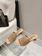 LOEWE 26S WOVEN HEEL SANDALS 50 MM IN DARK BEIGE LAMBSKIN