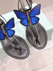 AQUAZZURA 26S BUTTERFLY THONG SANDALS IN BLACK LAMBSKIN