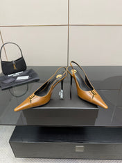 YSL 25S SLINGBACK HIGH HEELS 90 MM IN COPPER BROWN LAMBSKIN WITH GOLD HARDWARE STYLE 11
