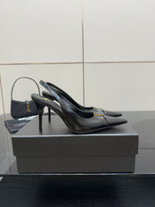YSL 25S SLINGBACK HIGH HEELS 90 MM IN BLACK LAMBSKIN WITH GOLD HARDWARE STYLE 8
