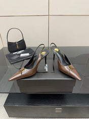 YSL 25S SLINGBACK HIGH HEELS 90 MM IN CHOCOLATE BROWN LAMBSKIN WITH GOLD HARDWARE YSL 25S SLINGBACK HIGH HEELS 90 MM IN CHOCOLATE BROWN LAMBSKIN WITH GOLD HARDWARE STYLE 7