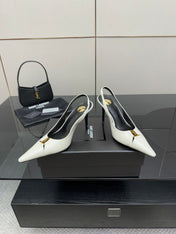 YSL 25S SLINGBACK HIGH HEELS 90 MM IN WHITE LAMBSKIN WITH GOLD HARDWARE STYLE 6