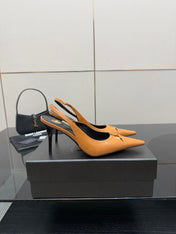 YSL 25S SLINGBACK HIGH HEELS 90 MM IN DARK ORANGE LAMBSKIN WITH GOLD HARDWARE STYLE 4