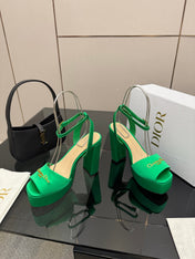 DIOR 26S HIGH HEEL SANDALS 120 MM IN GREEN SATIN