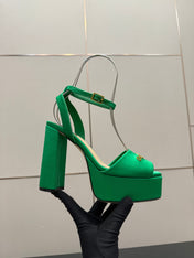DIOR 26S HIGH HEEL SANDALS 120 MM IN GREEN SATIN