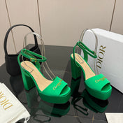 DIOR 26S HIGH HEEL SANDALS 120 MM IN GREEN SATIN