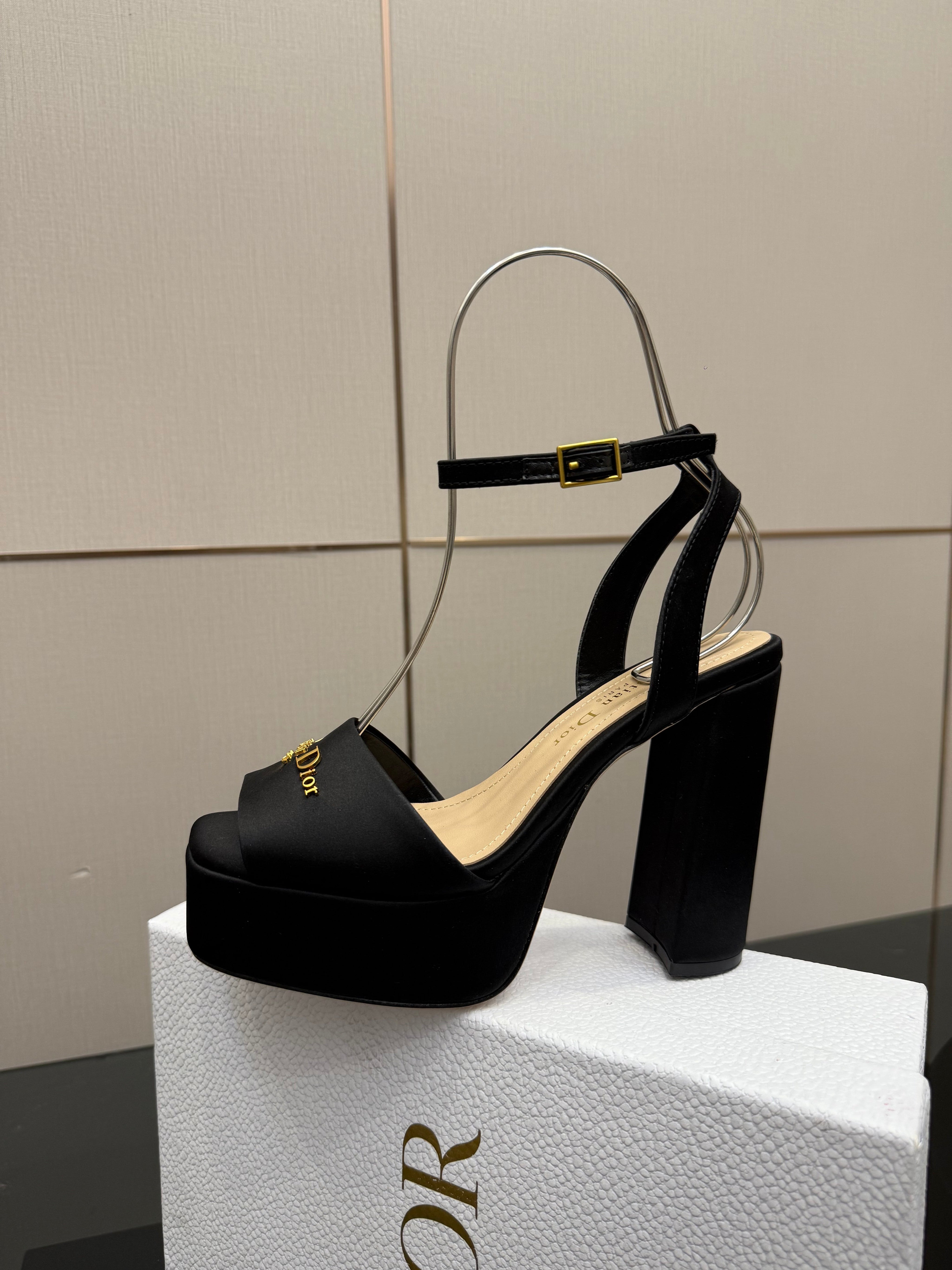 DIOR 26S HIGH HEEL SANDALS 120 MM IN BLACK SATIN