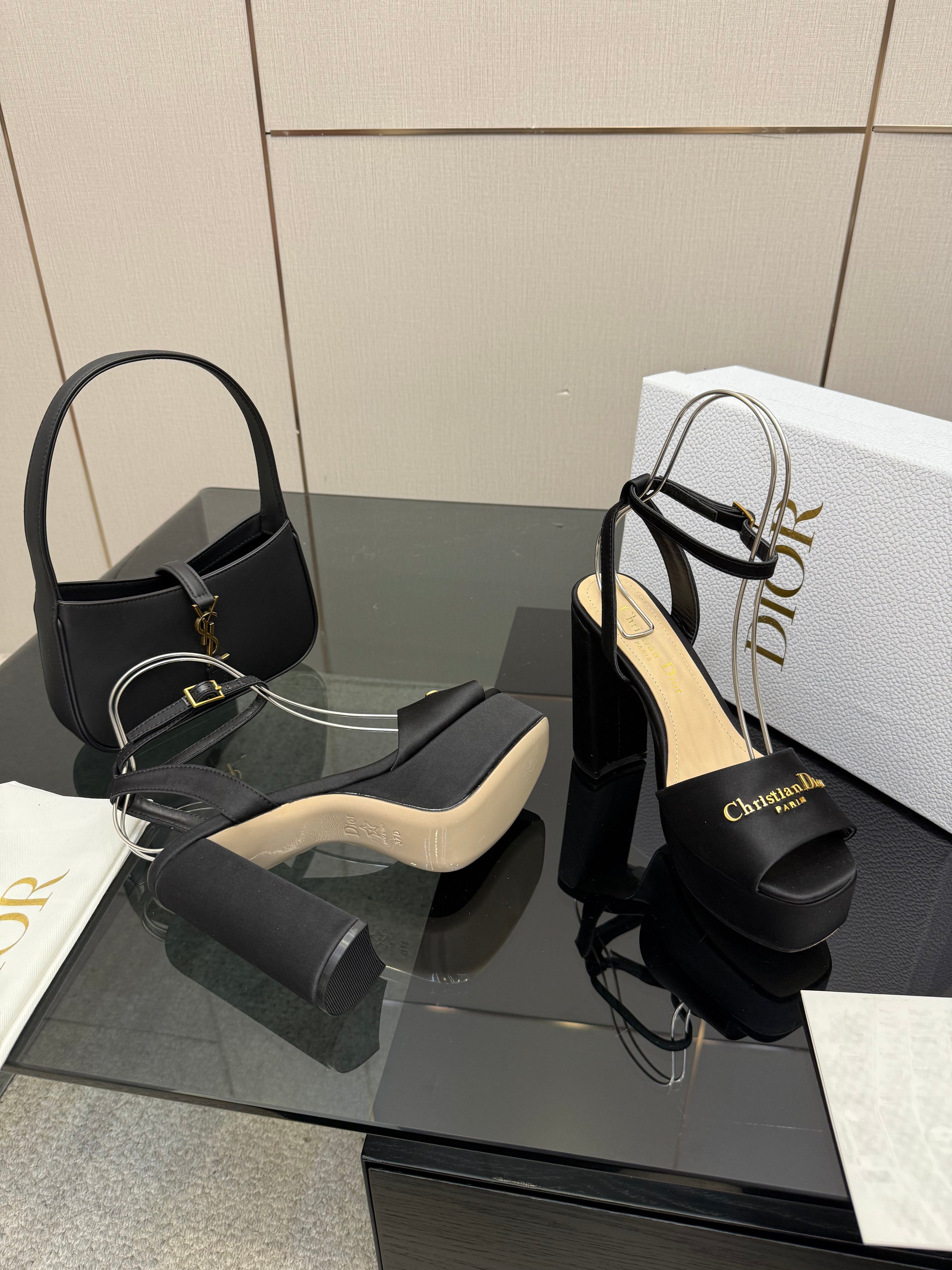 DIOR 26S HIGH HEEL SANDALS 120 MM IN BLACK SATIN