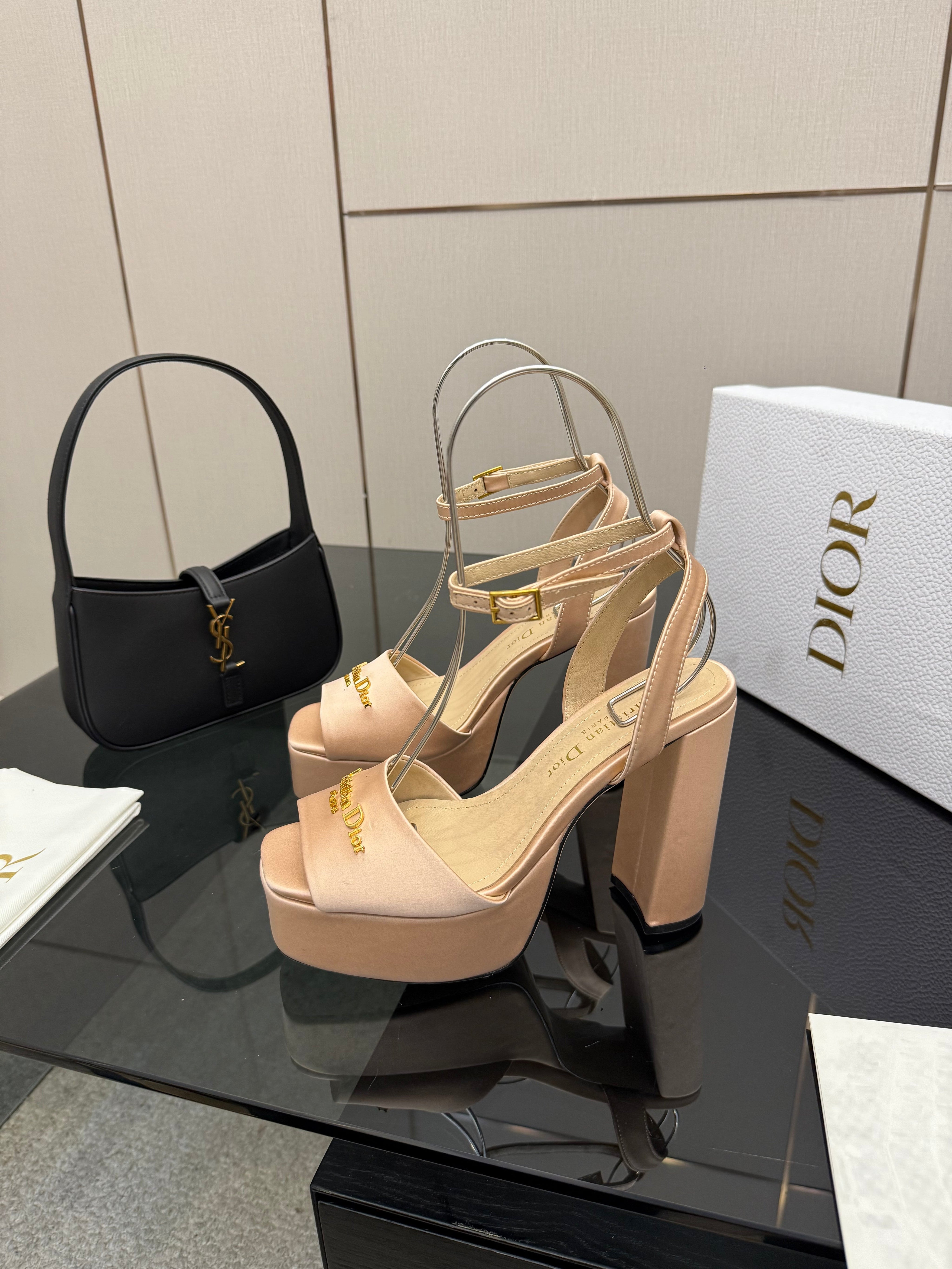 DIOR 26S HIGH HEEL SANDALS 120 MM IN NUDE BEIGE SATIN