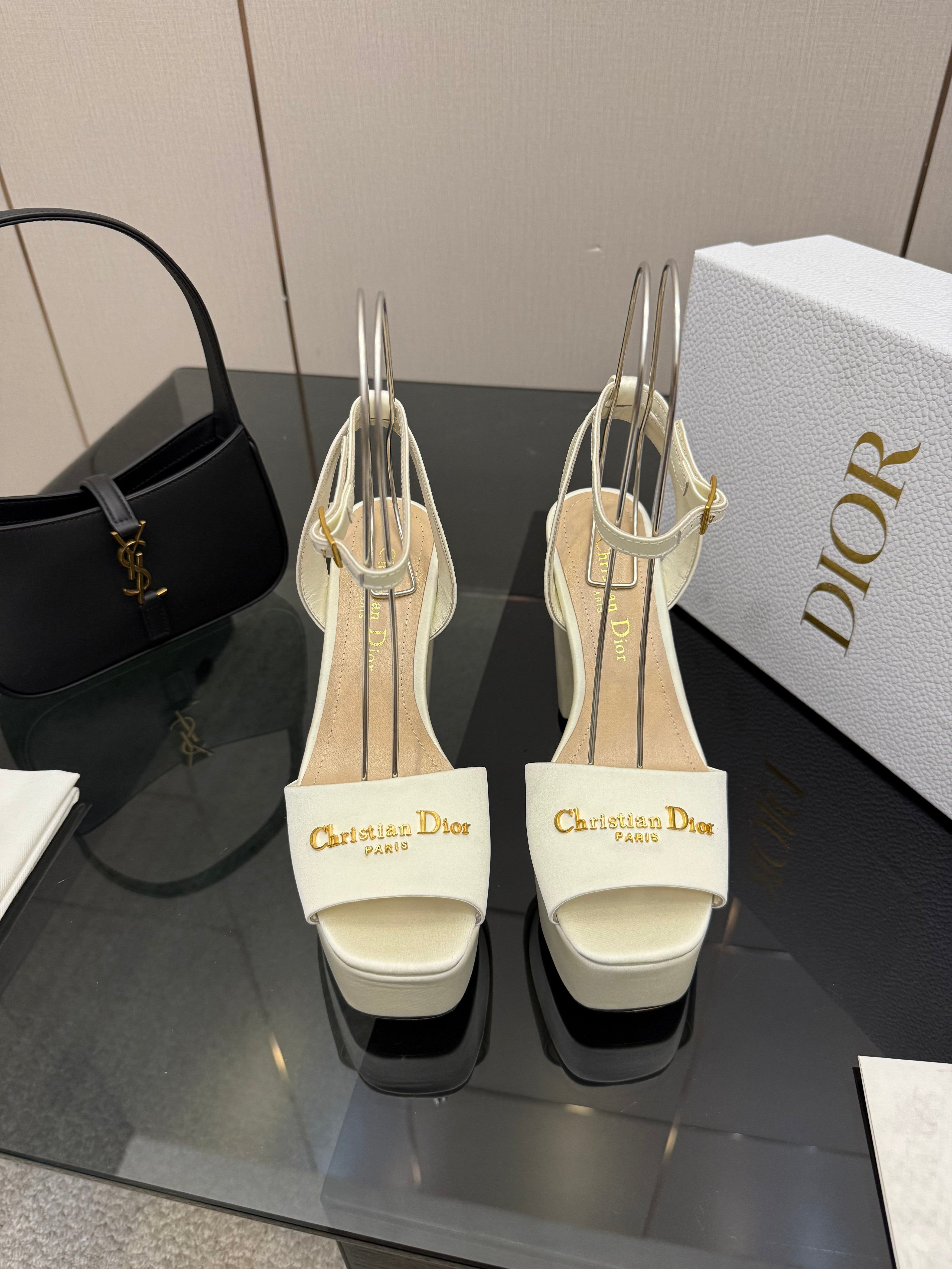 DIOR 26S HIGH HEEL SANDALS 120 MM IN WHITE SATIN