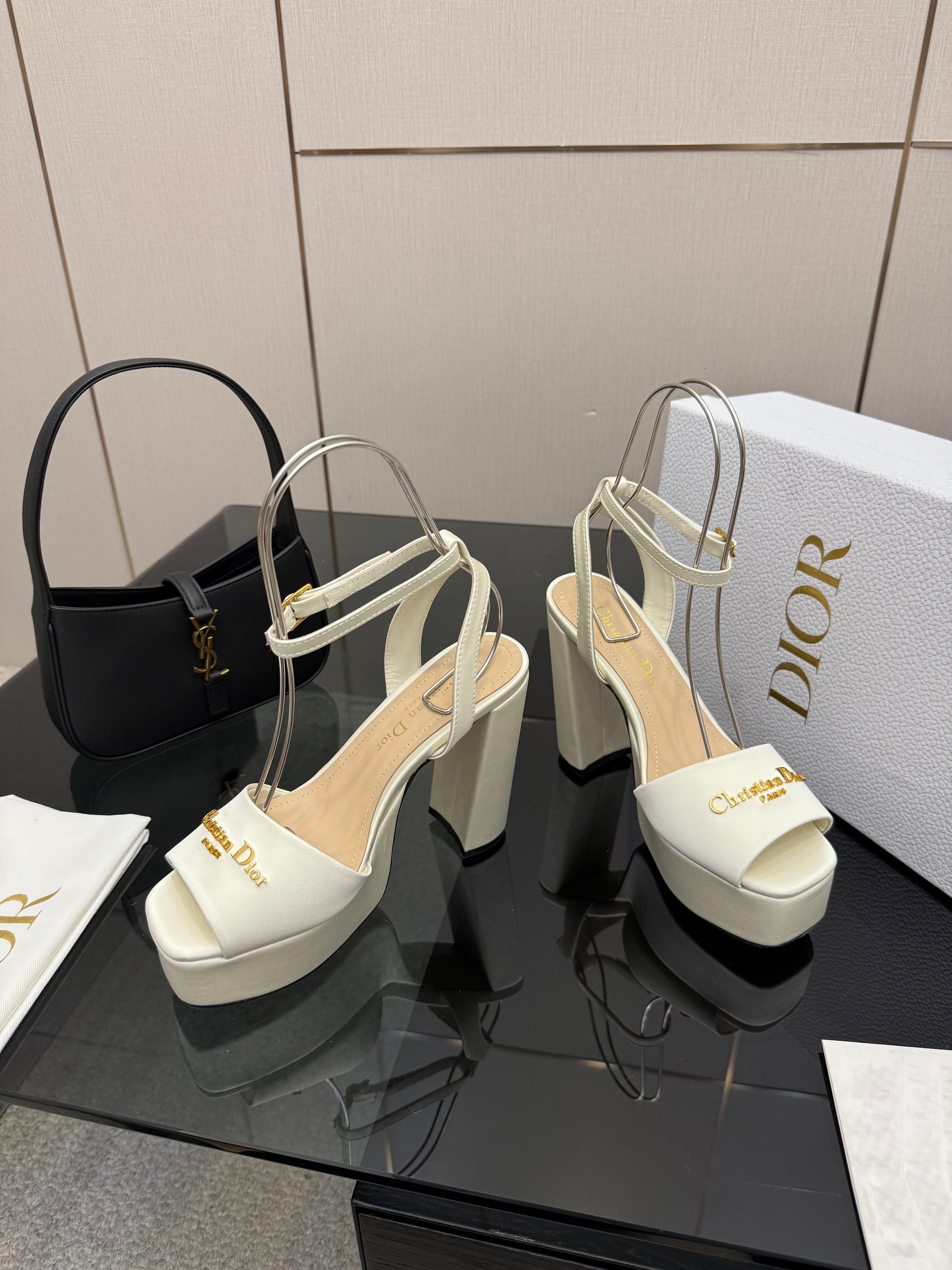 DIOR 26S HIGH HEEL SANDALS 120 MM IN WHITE SATIN