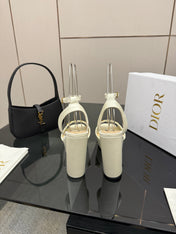 DIOR 26S HIGH HEEL SANDALS 120 MM IN WHITE SATIN