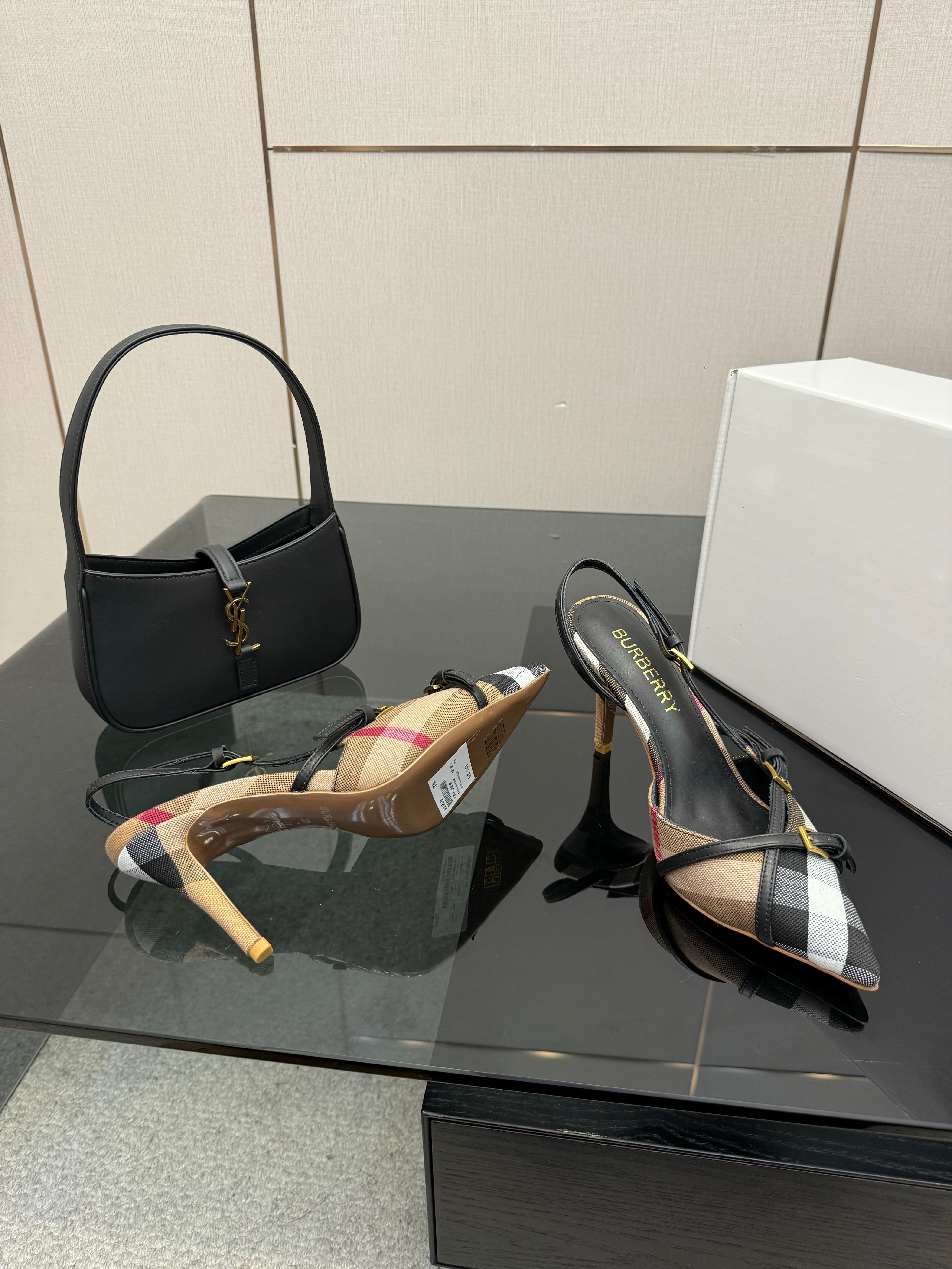 BURBERRY 26S SLINGBACK HEELS 85 MM IN STRIPED COLOR COORDINATION FABRIC STYLE 10