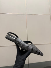 ALAIA 26S CUT-OUT SLINGBACK FLATS IN BLACK PYTHON-EMBOSSED LEATHER