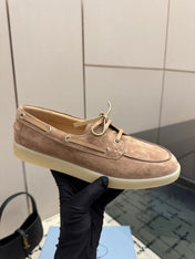 PRADA 26S LOAFERS IN BEIGE SUEDE WITH RUBBER SOLE
