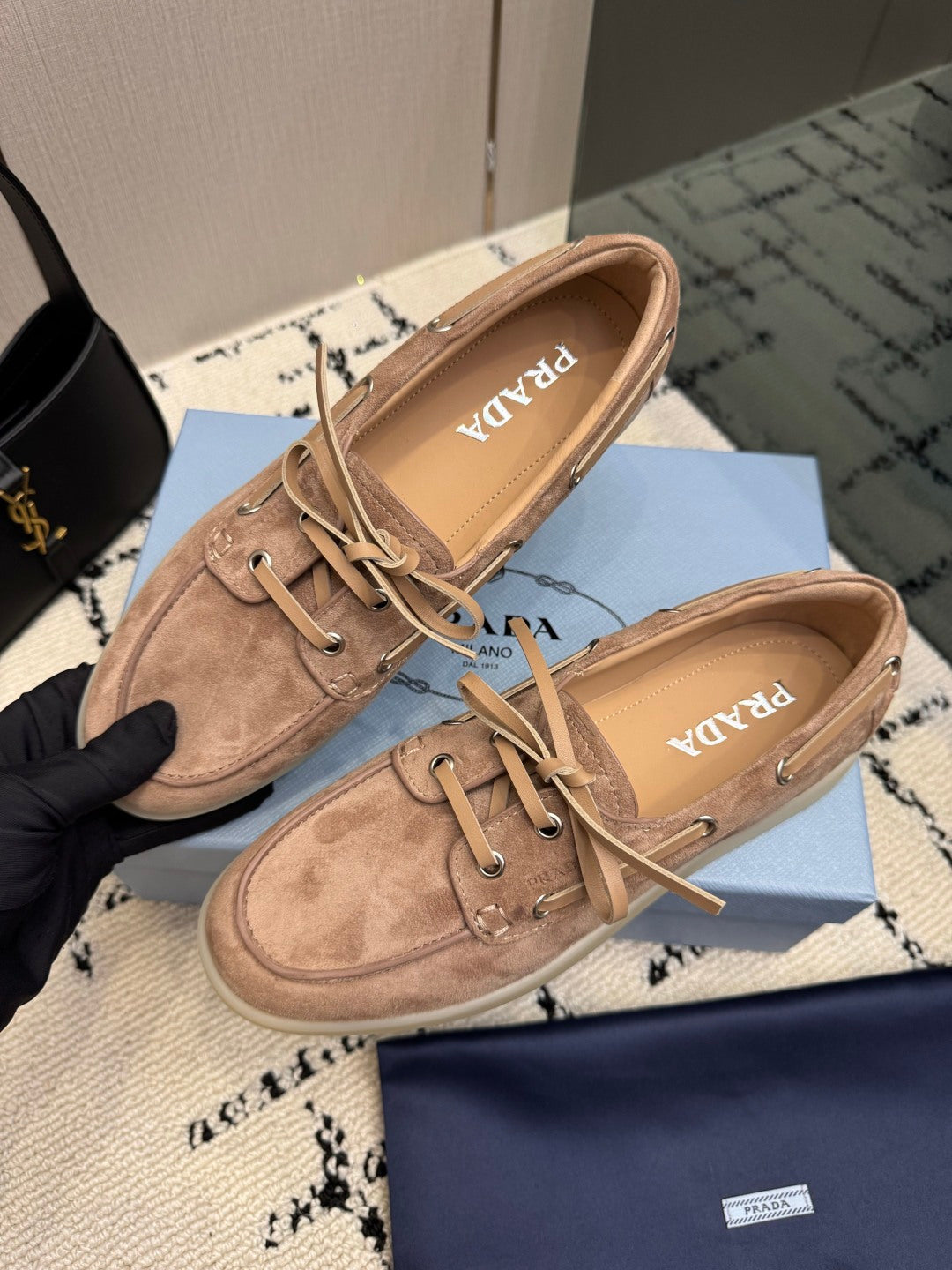 PRADA 26S LOAFERS IN BEIGE SUEDE WITH RUBBER SOLE