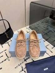 PRADA 26S LOAFERS IN BEIGE SUEDE WITH RUBBER SOLE