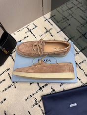 PRADA 26S LOAFERS IN BEIGE SUEDE WITH RUBBER SOLE