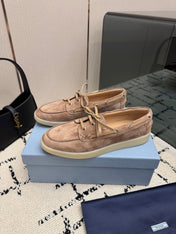 PRADA 26S LOAFERS IN BEIGE SUEDE WITH RUBBER SOLE