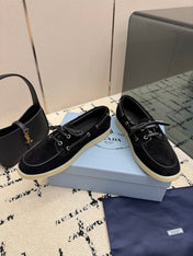 PRADA 26S LOAFERS IN BLACK SUEDE WITH RUBBER SOLE