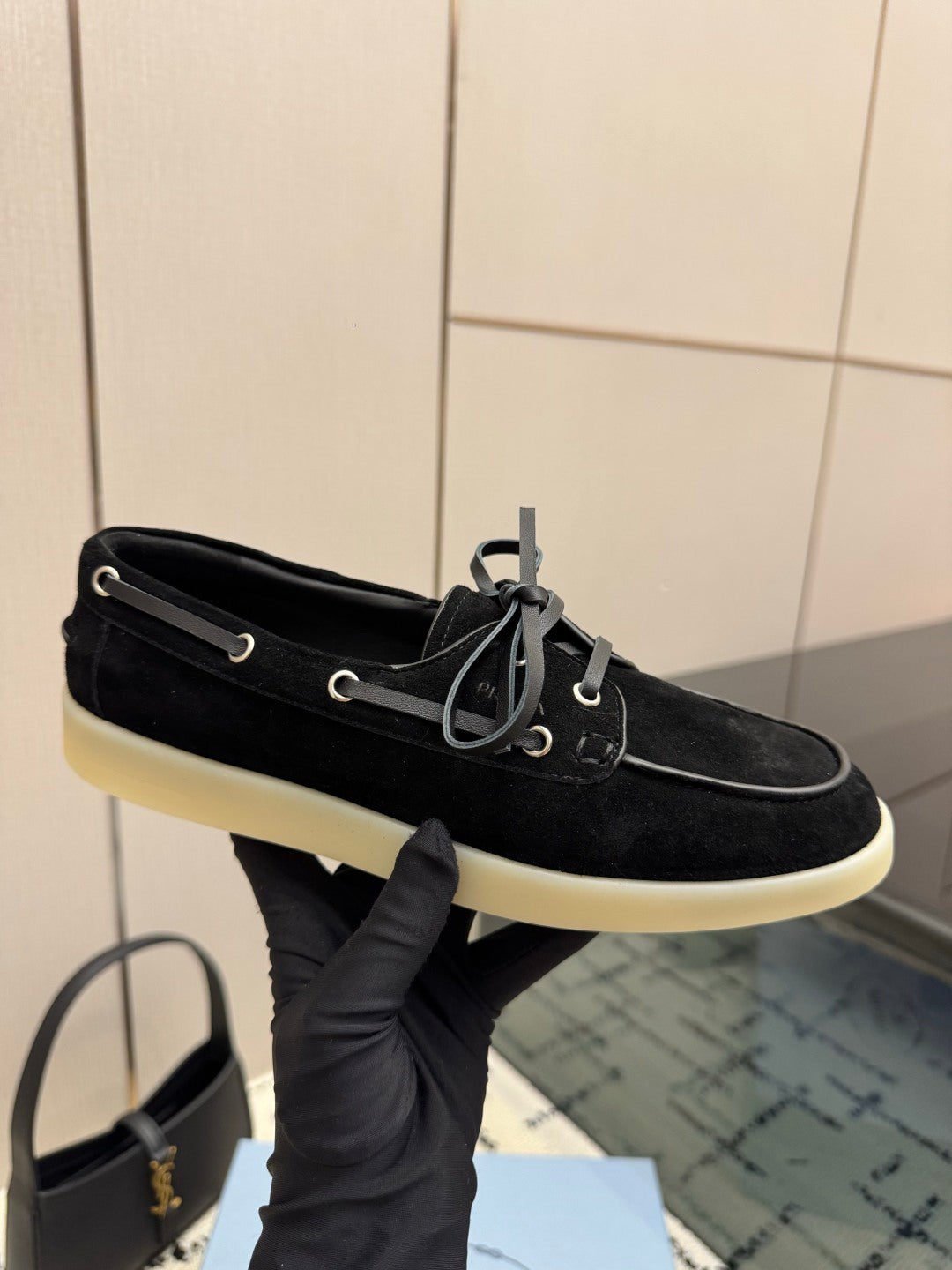 PRADA 26S LOAFERS IN BLACK SUEDE WITH RUBBER SOLE