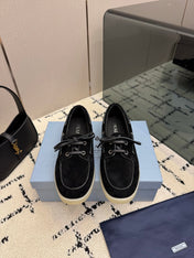 PRADA 26S LOAFERS IN BLACK SUEDE WITH RUBBER SOLE