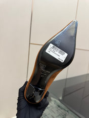 YSL 26S POINTED TOE PUMPS 75 MM IN BROWN SUEDE