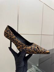 YSL 26S POINTED TOE PUMPS 75 MM IN LEOPARD PRINT SATIN