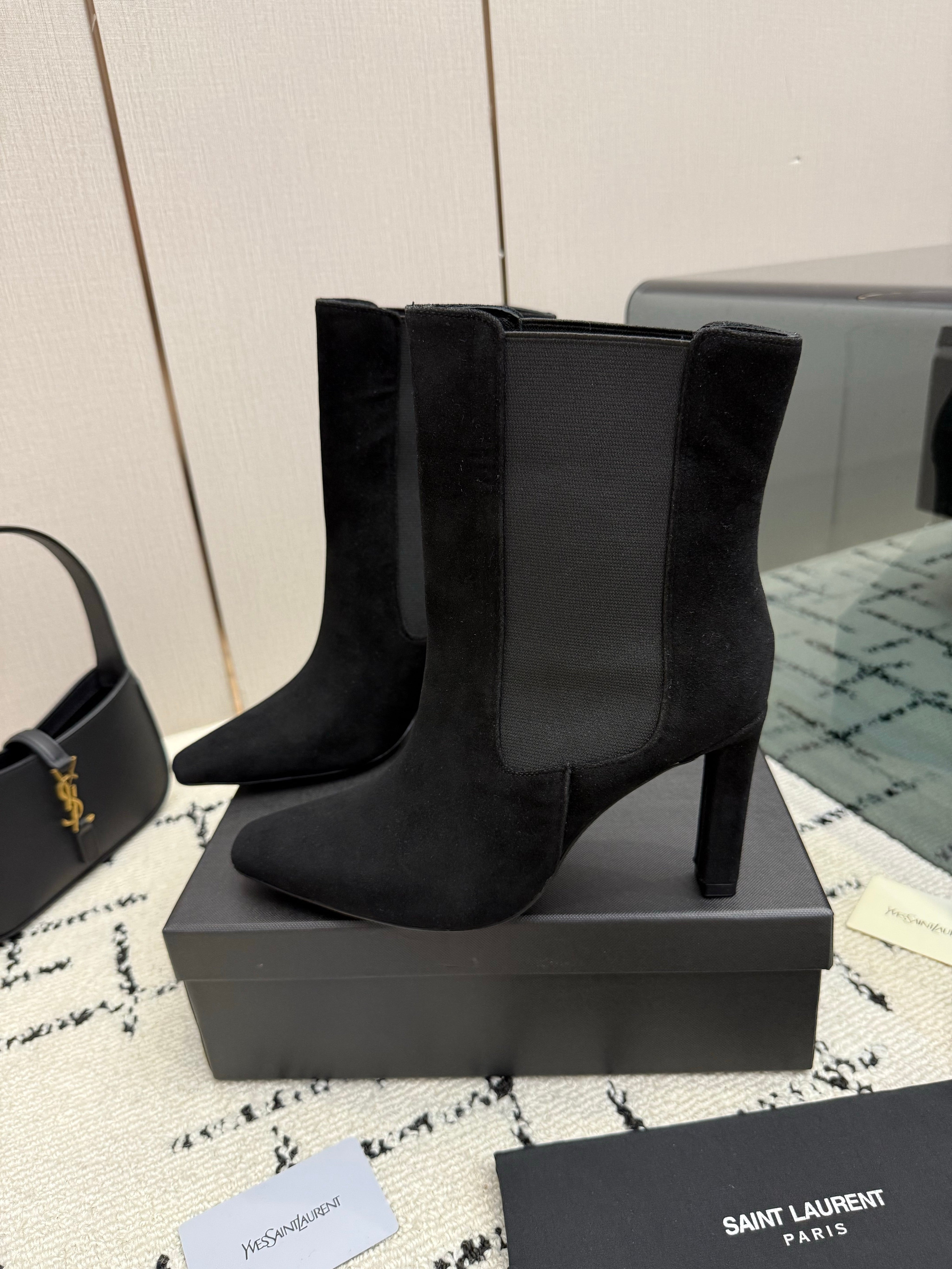 YSL 26S ANKLE BOOTS 100 MM IN BLACK SUEDE WITH SIDE ZIP CLOSURE