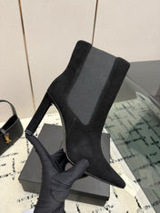 YSL 26S ANKLE BOOTS 100 MM IN BLACK SUEDE WITH SIDE ZIP CLOSURE