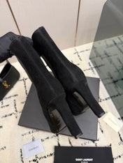 YSL 26S ANKLE BOOTS 100 MM IN BLACK SUEDE WITH SIDE ZIP CLOSURE