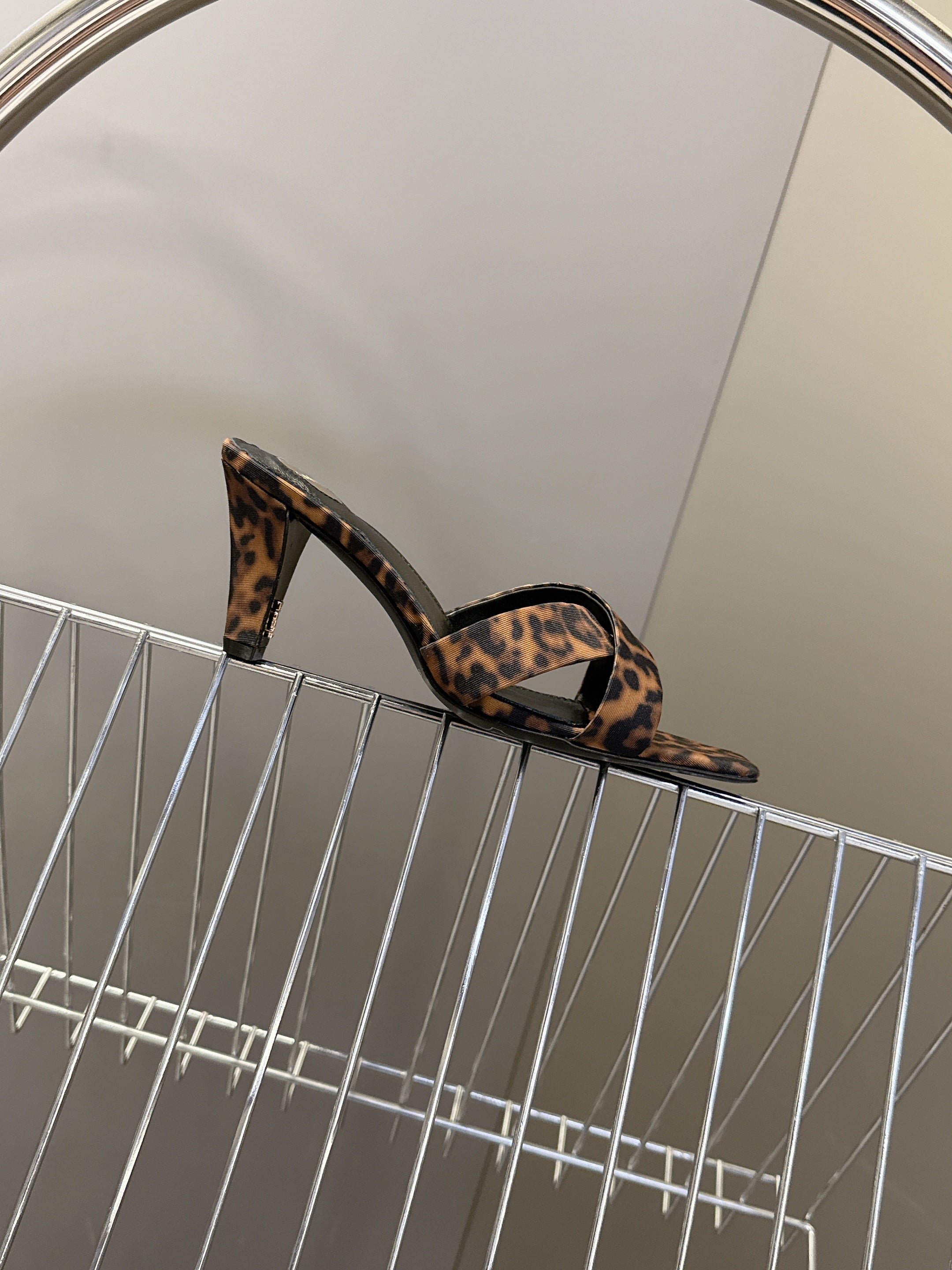 YSL 25S JILL MULES 75MM IN LEOPARD PRINT SMOOTH CALFSKIN