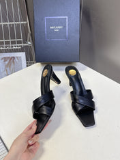 YSL 25S JILL MULES 75MM IN BLACK SMOOTH CALFSKIN