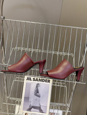 YSL 25S HIGH-HEEL SANDALS 75 MM IN DARK RED LAMBSKIN