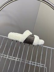 BALENCIAGA 25S SLIPPERS IN MUTED PURPLE GRAY SUEDE AND WHITE WOOL