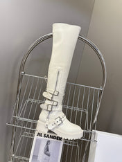 DIOR D-FIGHT BOOT 25S IN WHITE CALFSKIN WITH SILVER HARDWARE