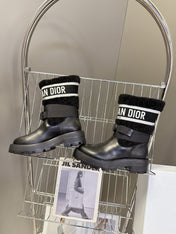 DIOR 25S D-MAJOR ANKLE BOOTS IN BLACK LAMBSKIN AND WOOL