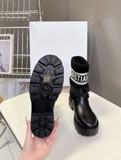 DIOR 25S D-MAJOR ANKLE BOOTS IN BLACK LAMBSKIN AND WOOL